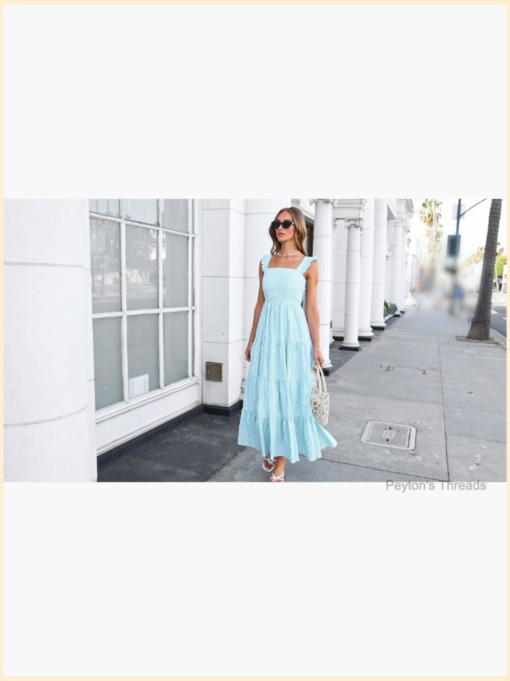 Women's Striped Square Neck Sleeveless Maxi Dress with Pockets - Picture 7 of 7